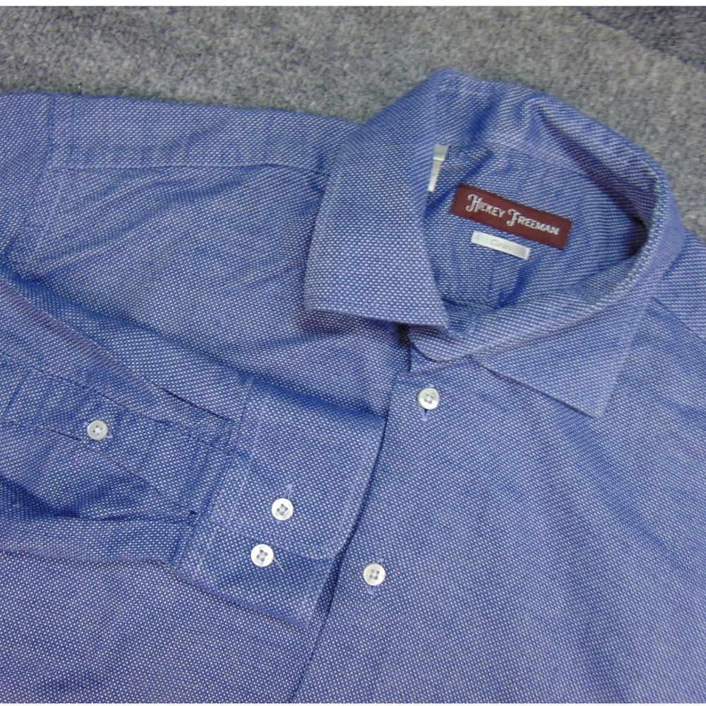 Hickey Freeman Dress Shirt Mens 15.5 Classic Blue Micro Pattern Professional